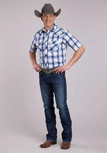 Load image into Gallery viewer, Roper 2899 White Plaid (Blue) - Men's Short Sleeve Western Shirt
