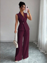 Load image into Gallery viewer, Women's Peplum Sleeveless Blazer &amp; Wide-Leg Pants Two-Piece Set
