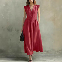 Load image into Gallery viewer, V-Neck Puff-Sleeve Dress with Pockets – Cotton Linen, 7 Colors
