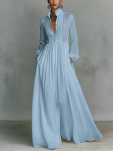 Load image into Gallery viewer, Women's French Style Long Sleeve Pleated A-Line Maxi Dress
