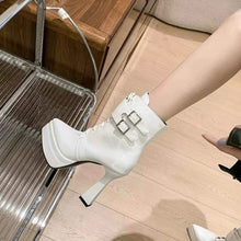 Load image into Gallery viewer, Lace Up Women's Round Toe : Chunky Heel Ankle Boots
