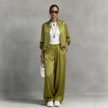 Load image into Gallery viewer, Women's Satin Two-Piece Set — Frog Button Jacket &amp; Wide Leg Pants
