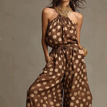 Load image into Gallery viewer, Women's Polka Dot Halter Neck Wide-Leg Jumpsuit | Boho Beach Vacation Jumpsuit
