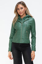 Load image into Gallery viewer, Women Classic Snobbish Faux Leather Zip-Up Drawstring Hooded Jacket Edgy &amp; Casual PU Leather Jacket For Streetwear
