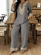 Load image into Gallery viewer, Women’s Ethnic Two Piece Set with Long Sleeve Shirt and Cropped Pants

