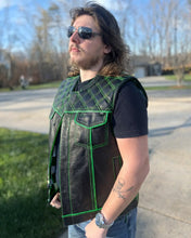 Load image into Gallery viewer, Finish Line - Green Checker - Men's Motorcycle Leather Vest
