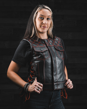 Load image into Gallery viewer, Bonnie - Women's Motorcycle Leather Vest - Diamond Quilt
