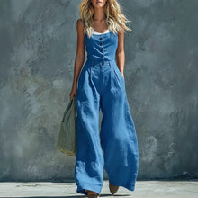 Load image into Gallery viewer, Women's Retro High-Waist Wide-Leg Jumpsuit – Vintage Button Closure Elegant

