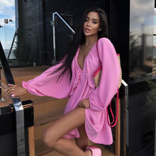Load image into Gallery viewer, V-neck Lantern Sleeve Dress Fashion Loose Long-sleeved Dresses For Women Clothing
