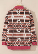 Load image into Gallery viewer, Retro Unique Geometric Print Corduroy Trim Button-Up Jacket Classic Modern Deep Rose Jacket
