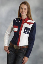 Load image into Gallery viewer, Roper American Flag Long Sleeve Snap - Women's Shirt
