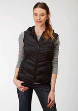 Load image into Gallery viewer, Roper Hooded Chevron Quilted Down Vest (Black) - Women's Vest
