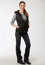 Load image into Gallery viewer, Roper Hooded Chevron Quilted Down Vest (Black) - Women's Vest
