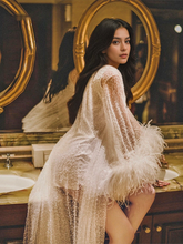 Load image into Gallery viewer, Ostrich Feather sequin mesh long robe dress with nightgown pink ivory-next day shipping
