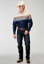Load image into Gallery viewer, Roper 1906 Distressed Aztec Border (Navy) - Men's Western Shirt
