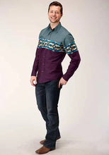 Load image into Gallery viewer, Roper 1412 Tile Aztec Border (Wine) - Men's Western Shirt
