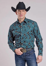 Load image into Gallery viewer, Roper 2627 Brushstroke Cowboys Print (Blue) - Men's Western Shirt
