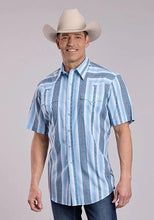 Load image into Gallery viewer, Roper 2832 Vertical Stripe (Blue) - Men's Short Sleeve Shirt
