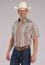 Load image into Gallery viewer, Roper 2469 Southwest Stripe (Tan) - Men's Short Sleeve Shirt
