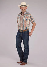 Load image into Gallery viewer, Roper 2469 Southwest Stripe (Tan) - Men's Short Sleeve Shirt
