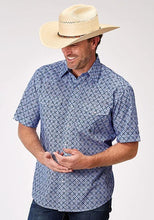 Load image into Gallery viewer, Roper 1932 Blue Skies Tie Print (Blue) - Men's Short Sleeve Shirt
