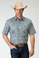 Load image into Gallery viewer, Roper 1933 Delft Paisley (Blue) - Men's Short Sleeve Shirt
