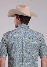 Load image into Gallery viewer, Roper 2884 Line Paisley (Blue) - Men's Short Sleeve Shirt
