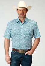 Load image into Gallery viewer, Roper 1944 Stretch Paisley (Blue) - Men's Short Sleeve Shirt
