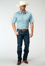 Load image into Gallery viewer, Roper 1944 Stretch Paisley (Blue) - Men's Short Sleeve Shirt
