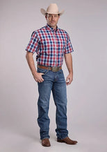 Load image into Gallery viewer, Roper 2888 American Plaid (Blue) - Men's Short Sleeve Shirt

