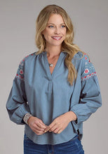 Load image into Gallery viewer, Roper 2435 Denim V-Neck (Blue) - Women's Western Blouse
