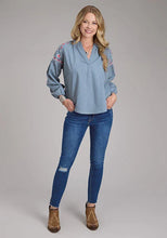 Load image into Gallery viewer, Roper 2435 Denim V-Neck (Blue) - Women's Western Blouse
