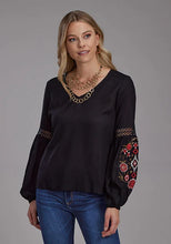 Load image into Gallery viewer, Roper 2190 Solid Rayon (Black) - Women's Western Blouse
