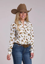 Load image into Gallery viewer, Roper 2858 Racers Print (White) - Women's Western Shirt
