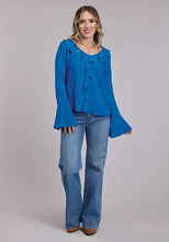 Load image into Gallery viewer, Roper 3106 Ruffle Trim (Blue) - Women's Blouse
