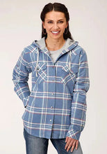 Load image into Gallery viewer, Roper Thermal Flannel Hoodie (Blue) - Women's Flannel Button Down Hoodie Sweatshirt
