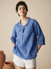 Load image into Gallery viewer, 100% Linen Shawl V-Neck Half Sleeve Top JADE

