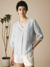 Load image into Gallery viewer, 100% Linen Puff Sleeves Top LEAH
