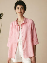 Load image into Gallery viewer, 100% Linen Peter Pan Collar 3/4 Sleeve Shirt ASTRID
