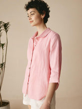 Load image into Gallery viewer, 100% Linen Peter Pan Collar 3/4 Sleeve Shirt ASTRID
