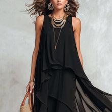 Load image into Gallery viewer, Black Asymmetrical Chiffon Maxi Dress – Flowy Sleeveless Boho A-Line Long Dress for Women
