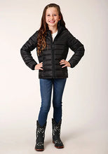 Load image into Gallery viewer, Roper Girl's Lightweigth Hooded Puffer Coat (Black) - Children's Jacket
