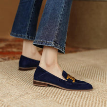 Load image into Gallery viewer, Women's Retro Metal Buckle Suede Loafers – Platform Chunky Heel Slip-On
