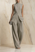 Load image into Gallery viewer, Women's Stand Collar Longline Vest Top &amp; Wide-Leg Trousers Two-Piece Set
