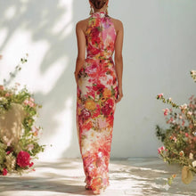 Load image into Gallery viewer, Floral Strapless Chiffon Maxi Dress – Elegant High-Waist A-Line Long Dress for Women
