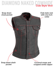 Load image into Gallery viewer, Jessica Women's Motorcycle Leather Vest - Black/Red - Limited Edition
