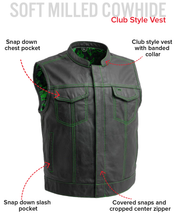Load image into Gallery viewer, The Club Cut Men's Motorcycle Leather Vest, Multiple Color Options
