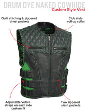 Load image into Gallery viewer, Tactical Emerald Men’s Motorcycle Leather Vest

