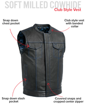 Load image into Gallery viewer, The Cut Men's Motorcycle Leather Vest, Multiple Color Options
