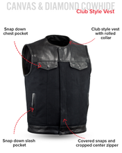 Load image into Gallery viewer, 49/51 - No Collar Men's Leather/Canvas Motorcycle Vest
